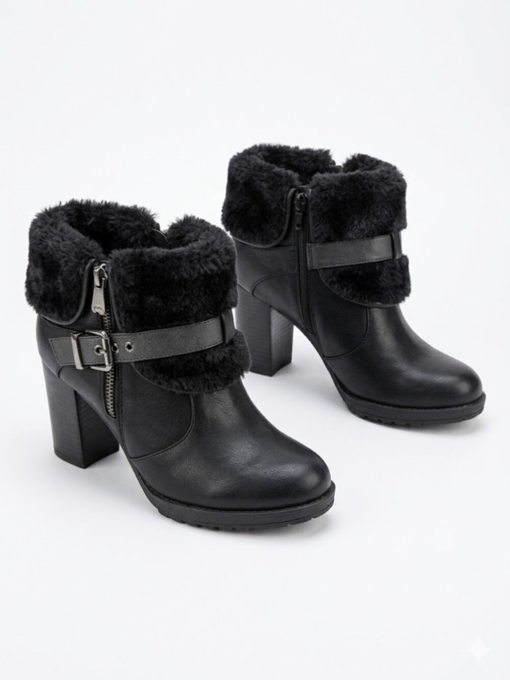 GUESS Black Ankle Boots Heeled Faux Fur - Size 7.5 M
